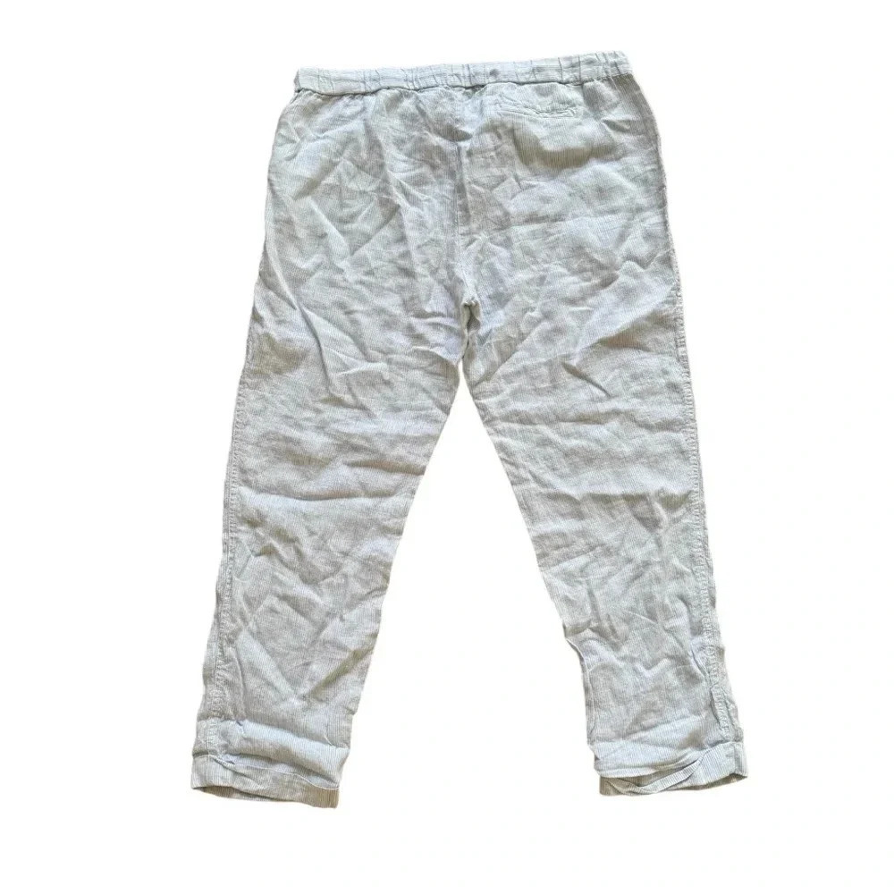 Kenar 100% Linen Striped Pants Trousers Blue White Roll-up Drawstring XL - Picture 2 of 10